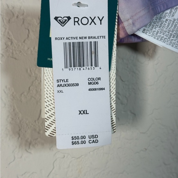 Roxy Active New Bralette Tie Dye in Purple, Pink and White NWT - Picture 3 of 3